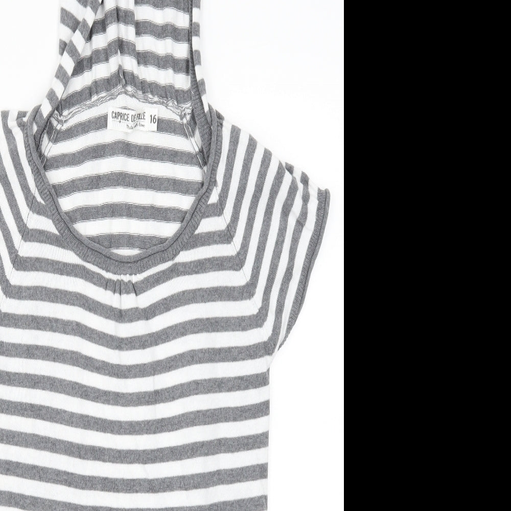 Caprice De Ville Womens Grey Striped  Pullover Hoodie Size 16