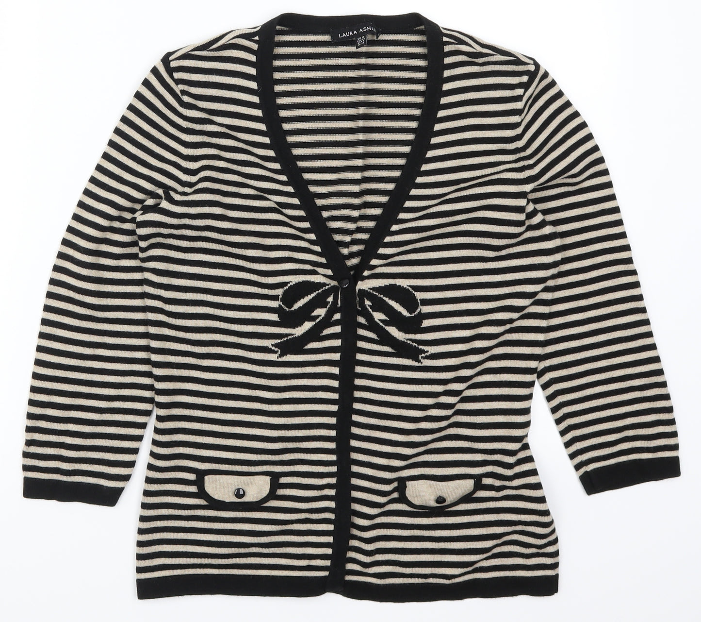 Laura Ashley Womens Beige Striped  Cardigan Jumper Size 10