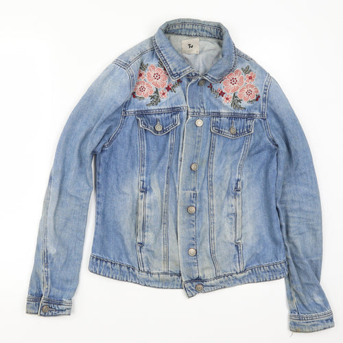 TU Womens Blue Floral Denim Jacket  Size 6