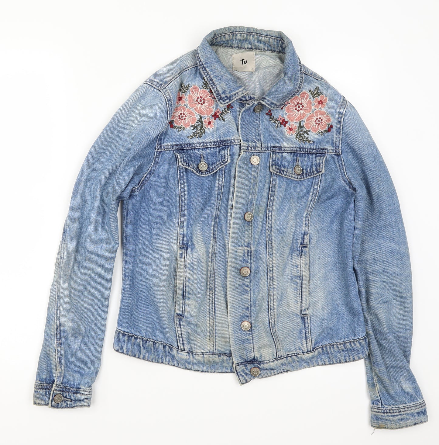 TU Womens Blue Floral Denim Jacket  Size 6