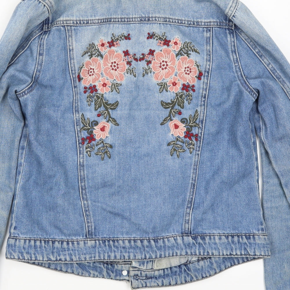 TU Womens Blue Floral Denim Jacket  Size 6