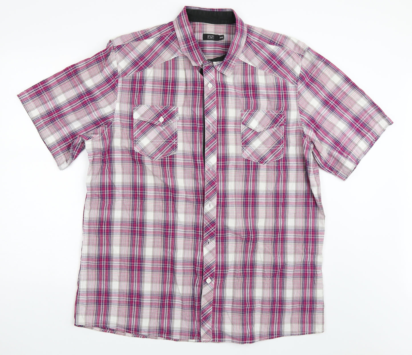 F&F Mens Purple Check   Button-Up Size 2XL