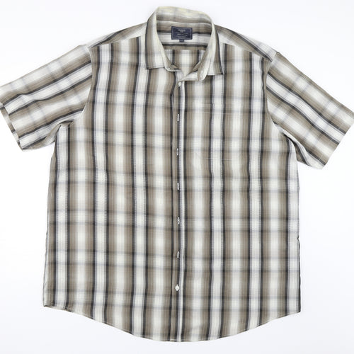 BHS Mens Beige Check   Button-Up Size 2XL