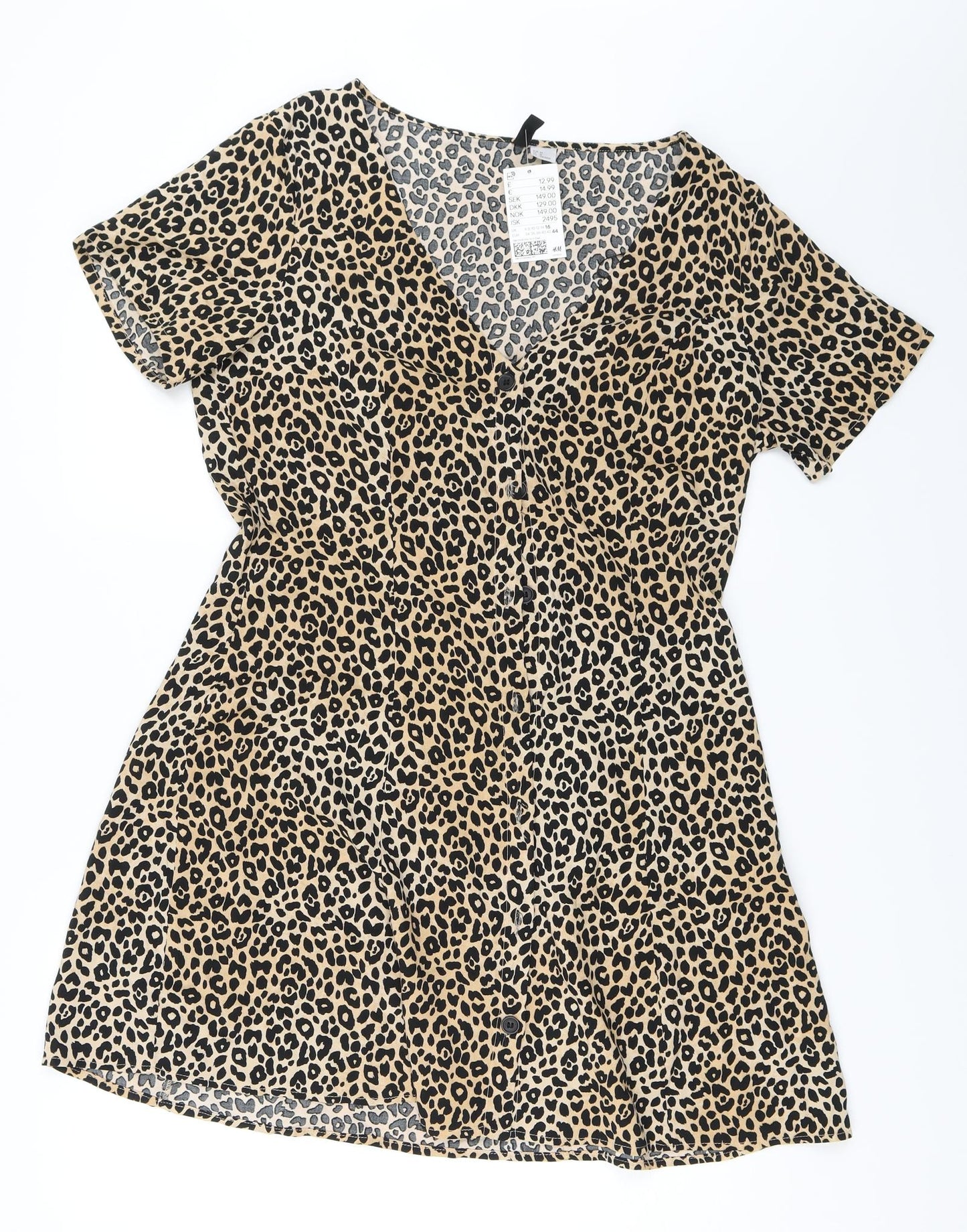 H&M Womens Beige Animal Print  Fit & Flare  Size 16