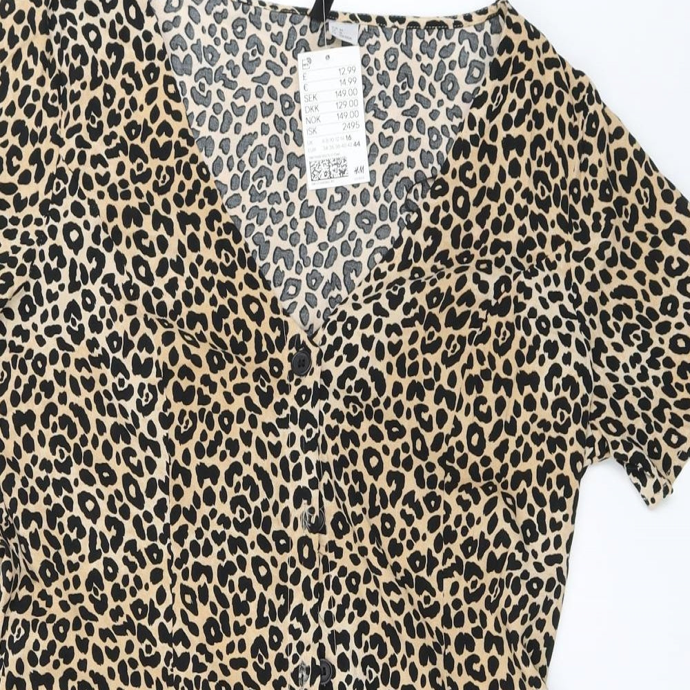 H&M Womens Beige Animal Print  Fit & Flare  Size 16