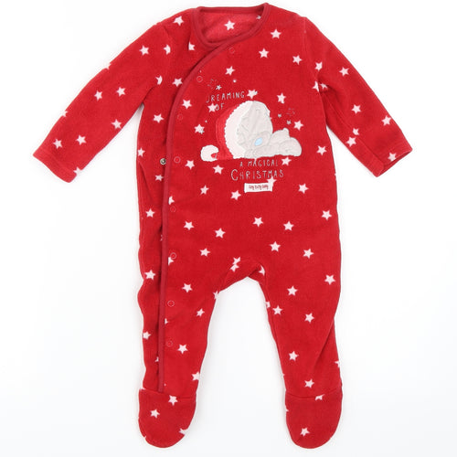 George Girls Red  Fleece Babygrow One-Piece Size 6-9 Months  - Tatty teddy