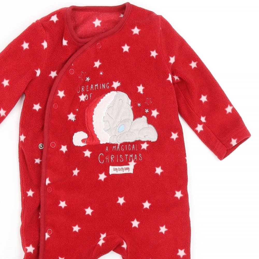 George Girls Red  Fleece Babygrow One-Piece Size 6-9 Months  - Tatty teddy