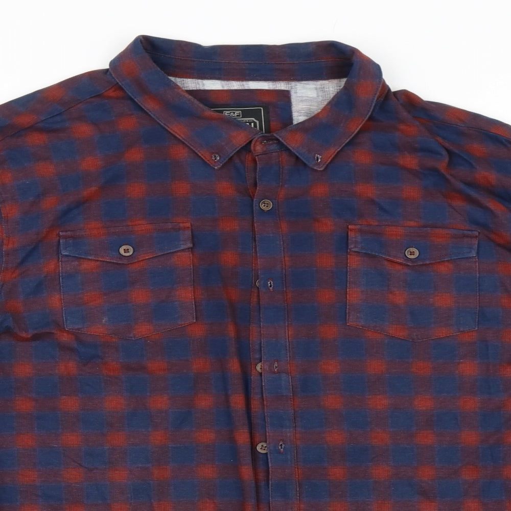 F&F Mens Blue Check   Button-Up Size 2XL
