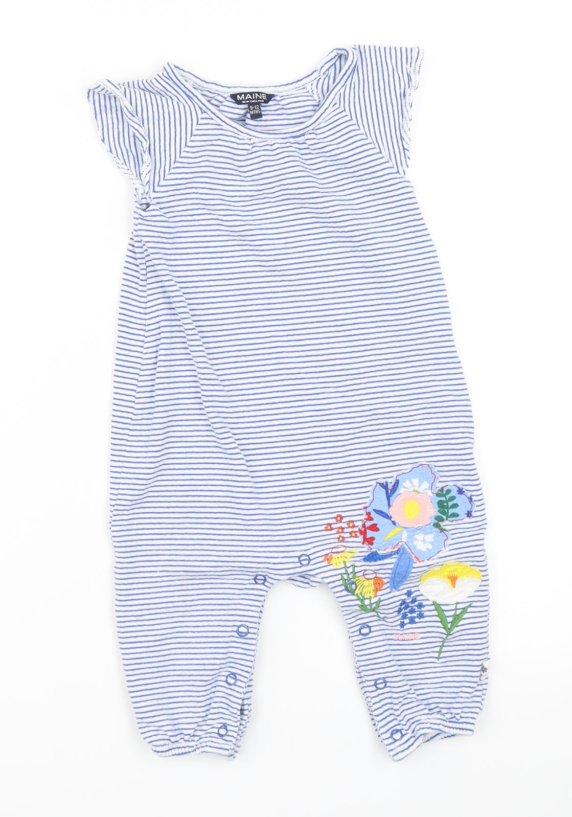 Maine New England Girls Blue Striped  Babygrow One-Piece Size 9-12 Months