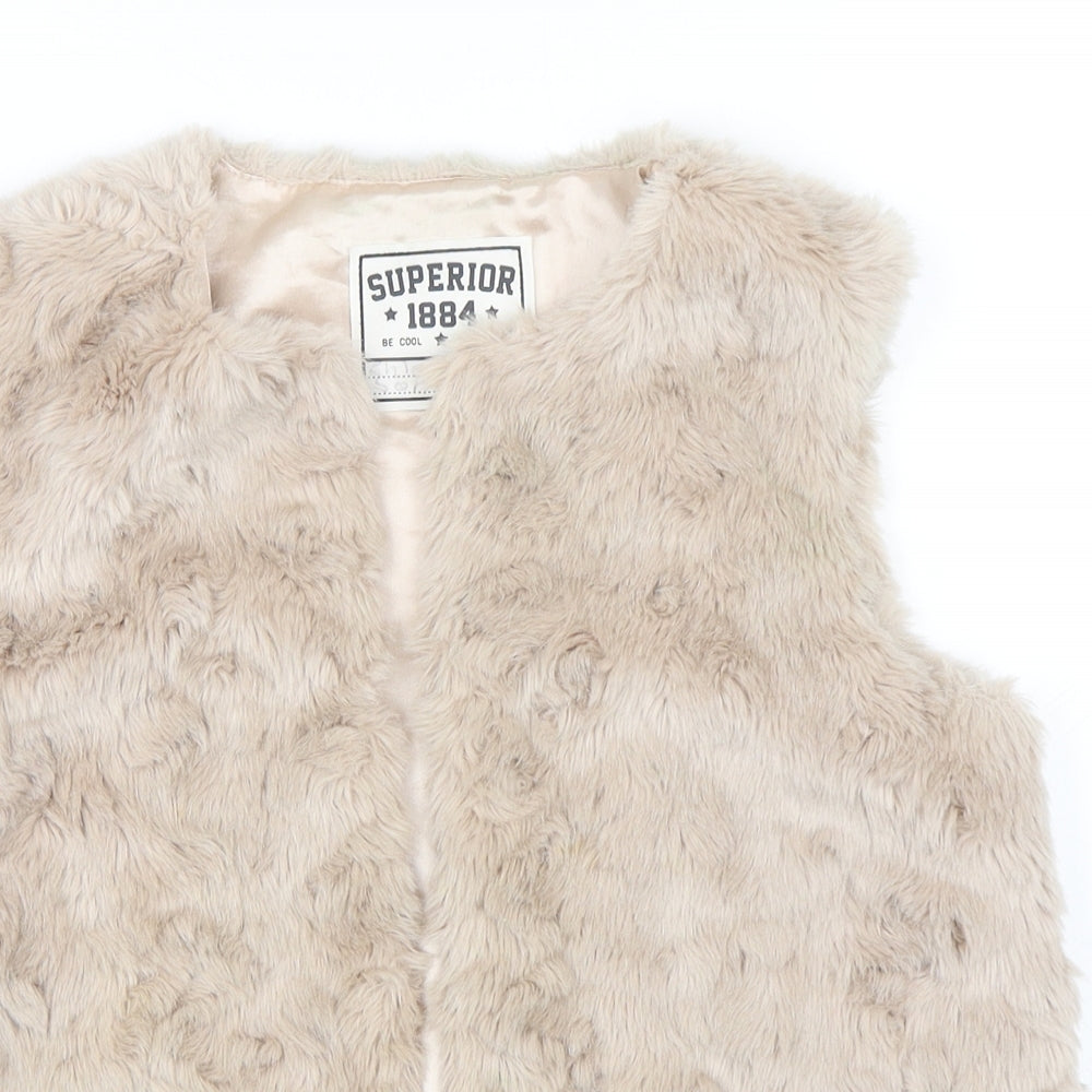 Marks and Spencer Girls Beige   Jacket Waistcoat Size 11-12 Years  - Faux Fur Gilet