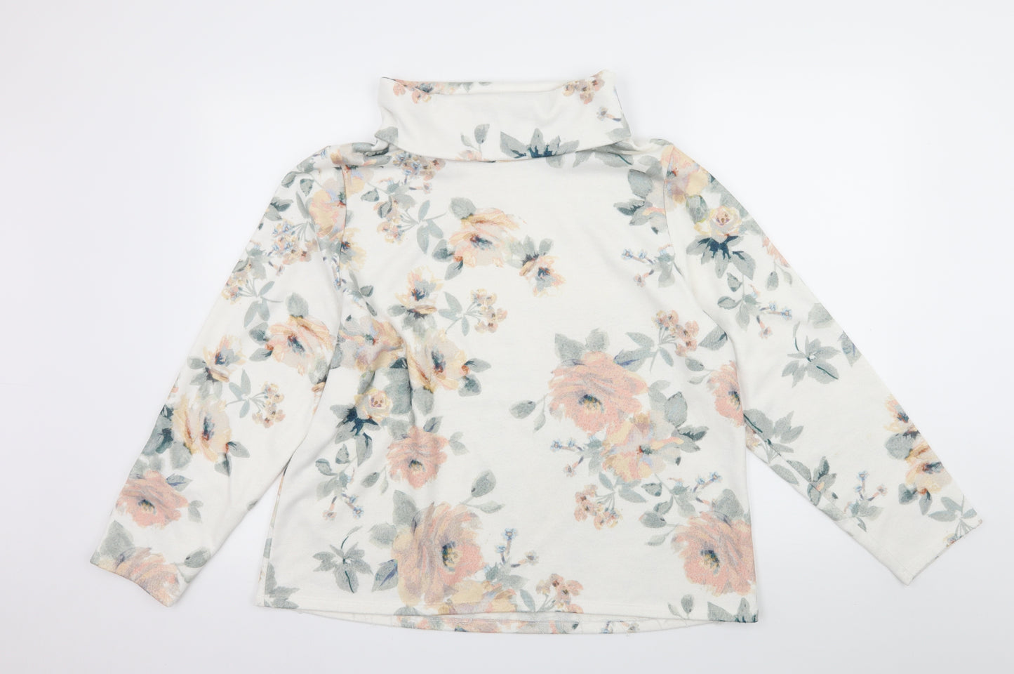 M&Co Womens White Floral  Pullover Sweatshirt Size 18