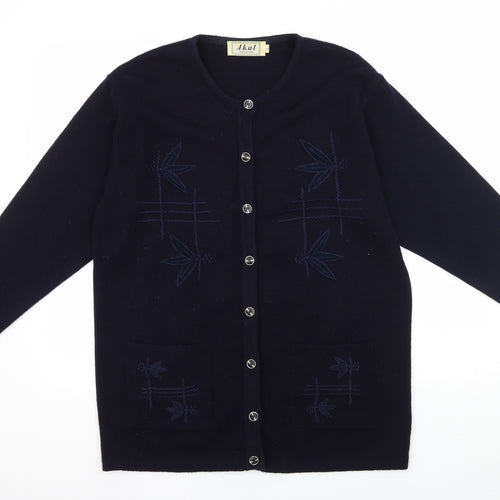 Akal Womens Blue Floral Knit Cardigan Jumper Size L