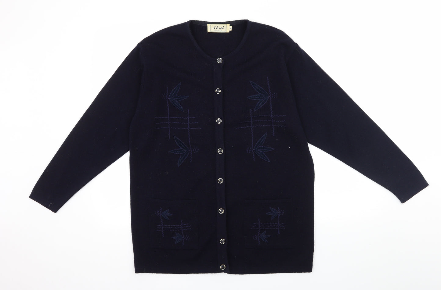 Akal Womens Blue Floral Knit Cardigan Jumper Size L