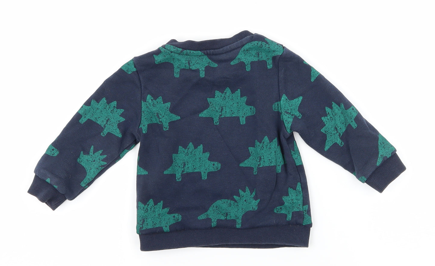 M&S Boys Blue Geometric Jersey Pullover Jumper Size 6-9 Months  - Dinosaur