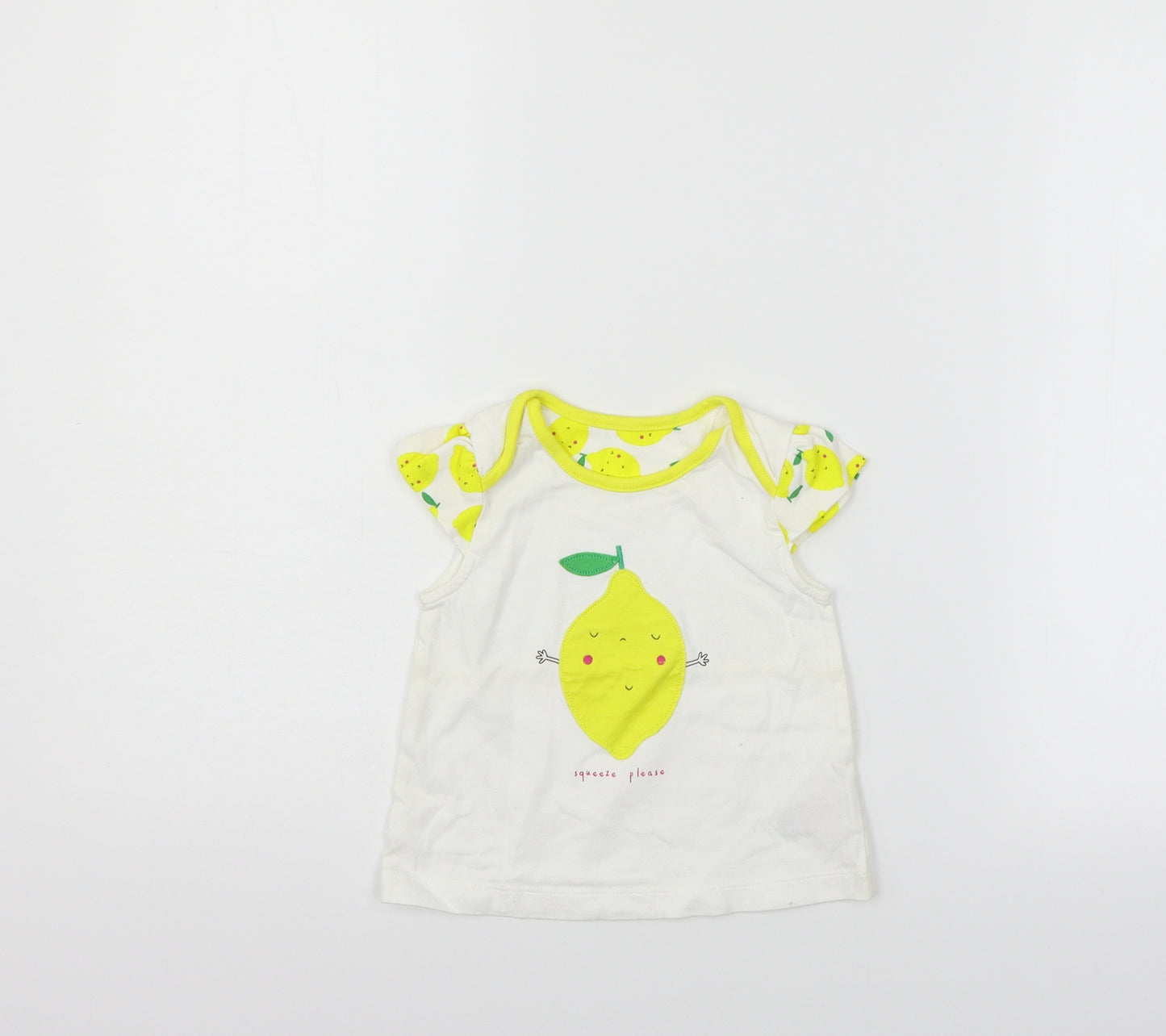 Mothercare Girls White   Basic Polo Size 9-12 Months  - Lemon Print