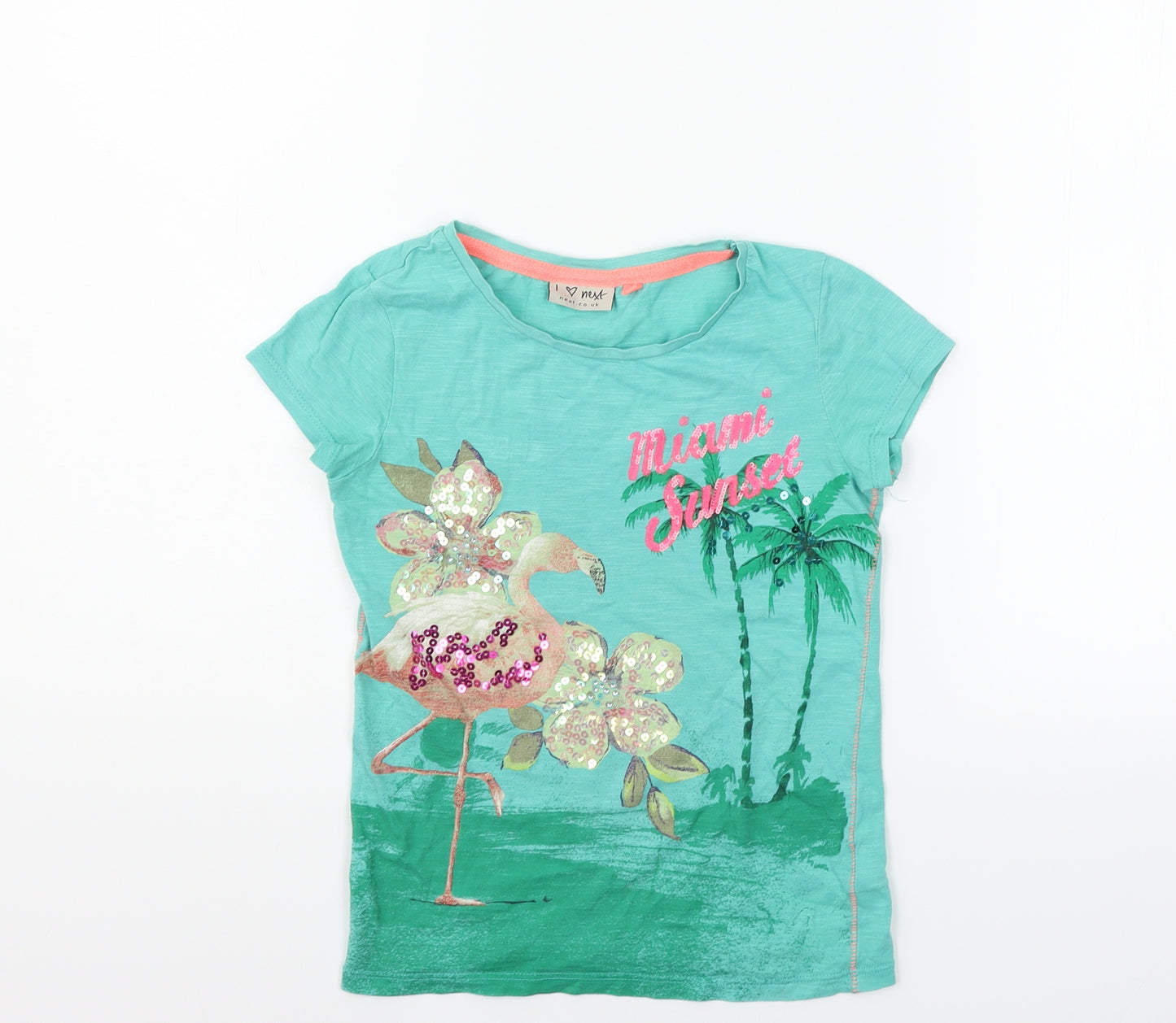 NEXT Girls Green   Basic T-Shirt Size 7 Years  - Sequin detail