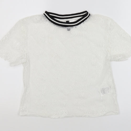 Divided Womens White Floral  Basic T-Shirt Size XS