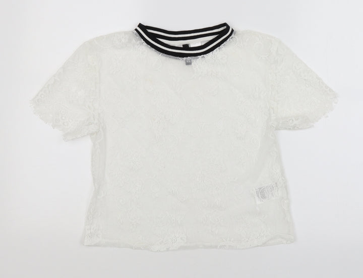 Divided Womens White Floral Basic T-Shirt Size XS