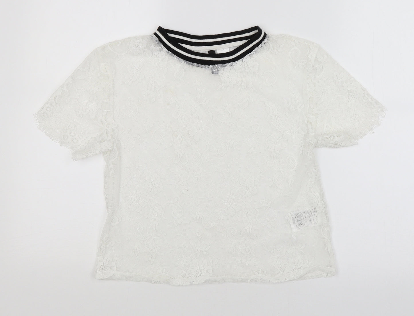 Divided Womens White Floral  Basic T-Shirt Size XS