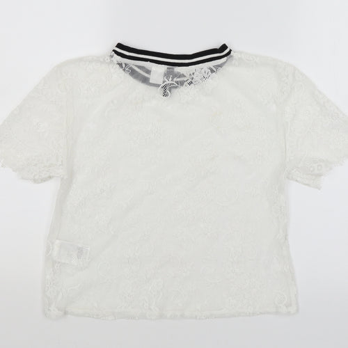 Divided Womens White Floral  Basic T-Shirt Size XS
