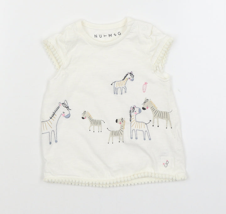 Nutmeg Baby White Basic T-Shirt Size 3-6 Months - Zebras