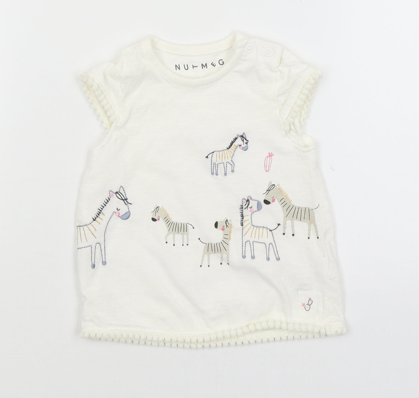 Nutmeg Baby White   Basic T-Shirt Size 3-6 Months  - Zebras