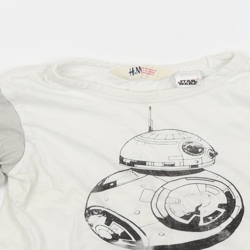 H&M Boys White   Basic T-Shirt Size 3-4 Years  - Star Wars