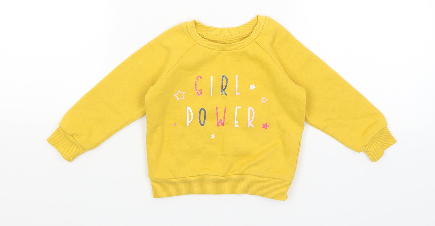 Primark Baby Yellow   Pullover Jumper Size 9-12 Months  - Girl Power