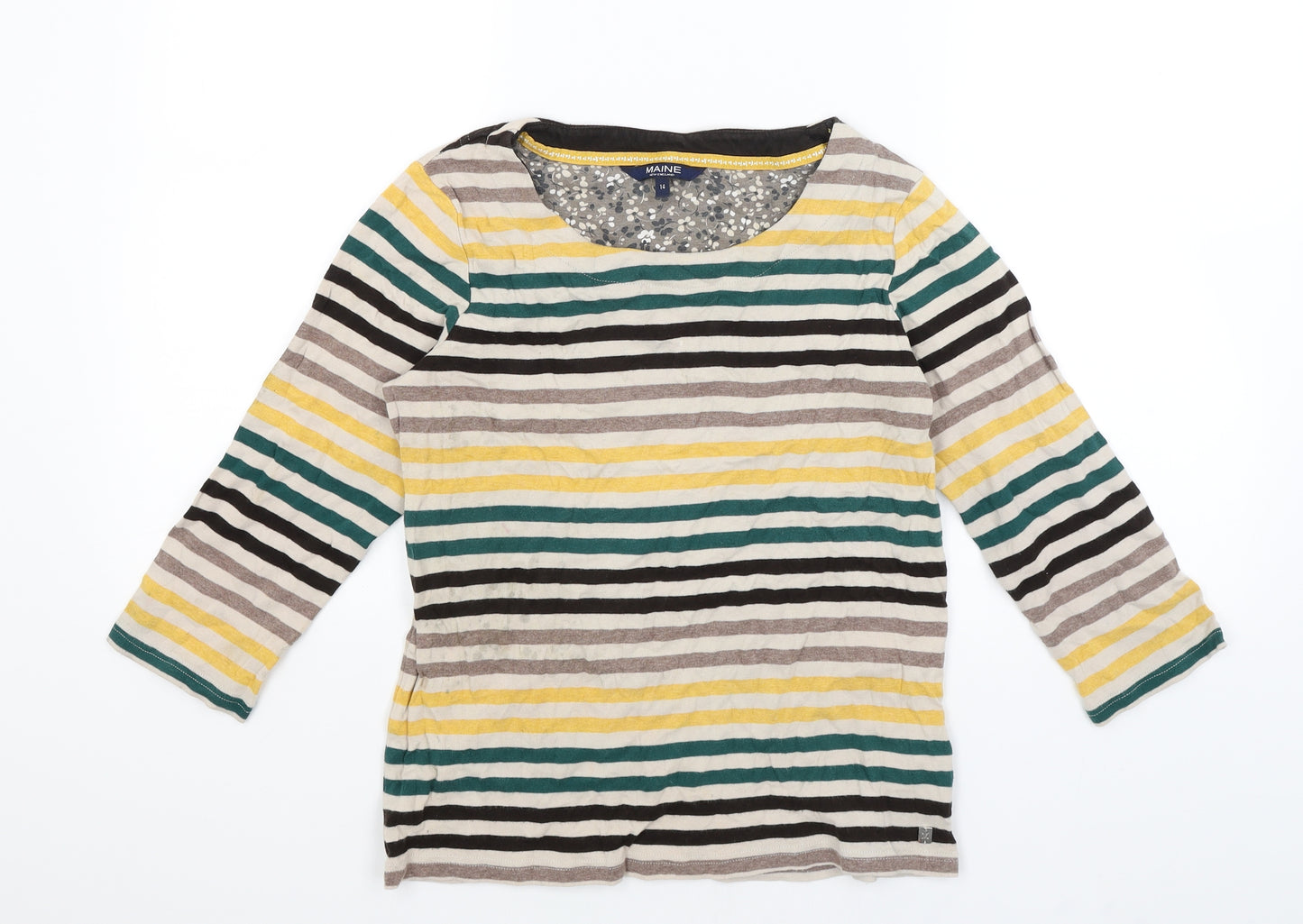Maine Womens Beige Striped  Basic T-Shirt Size 14