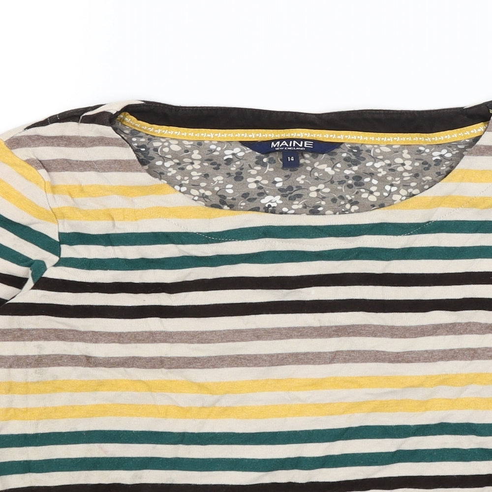 Maine Womens Beige Striped  Basic T-Shirt Size 14