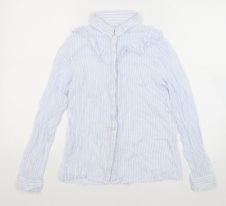 Pull & Bear Womens Blue Striped Basic Button-Up Size M