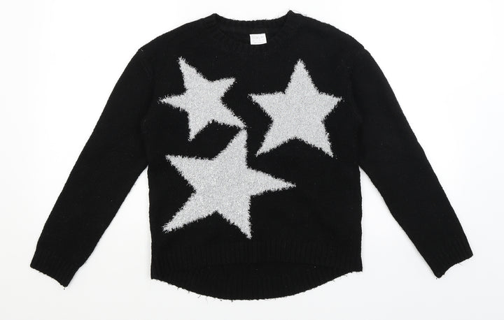 F&F Girls Black   Pullover Jumper Size 9-10 Years  - Stars