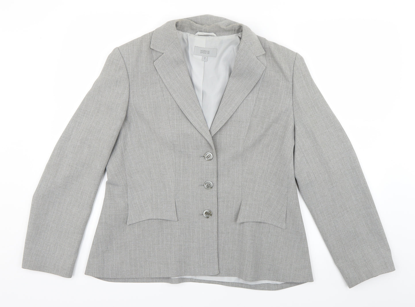 Marks and Spencer Womens Grey Pinstripe  Jacket Blazer Size 14