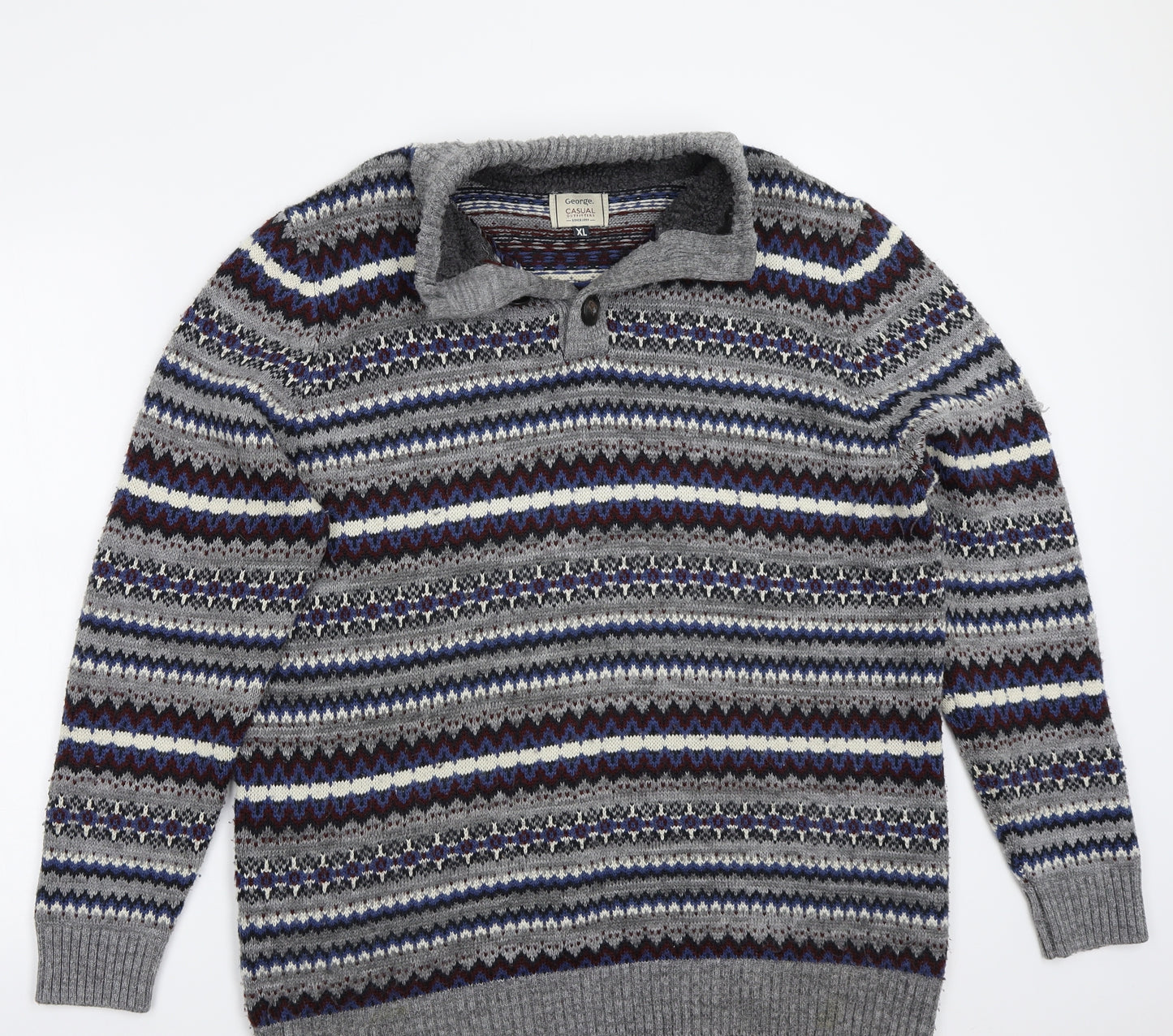 George Mens Grey Geometric  Pullover Jumper Size XL