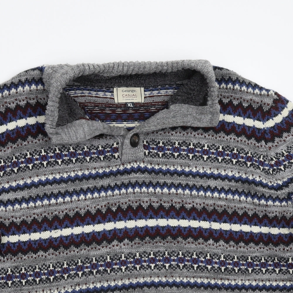 George Mens Grey Geometric  Pullover Jumper Size XL