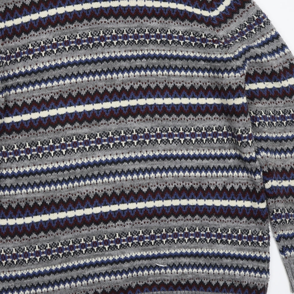 George Mens Grey Geometric  Pullover Jumper Size XL