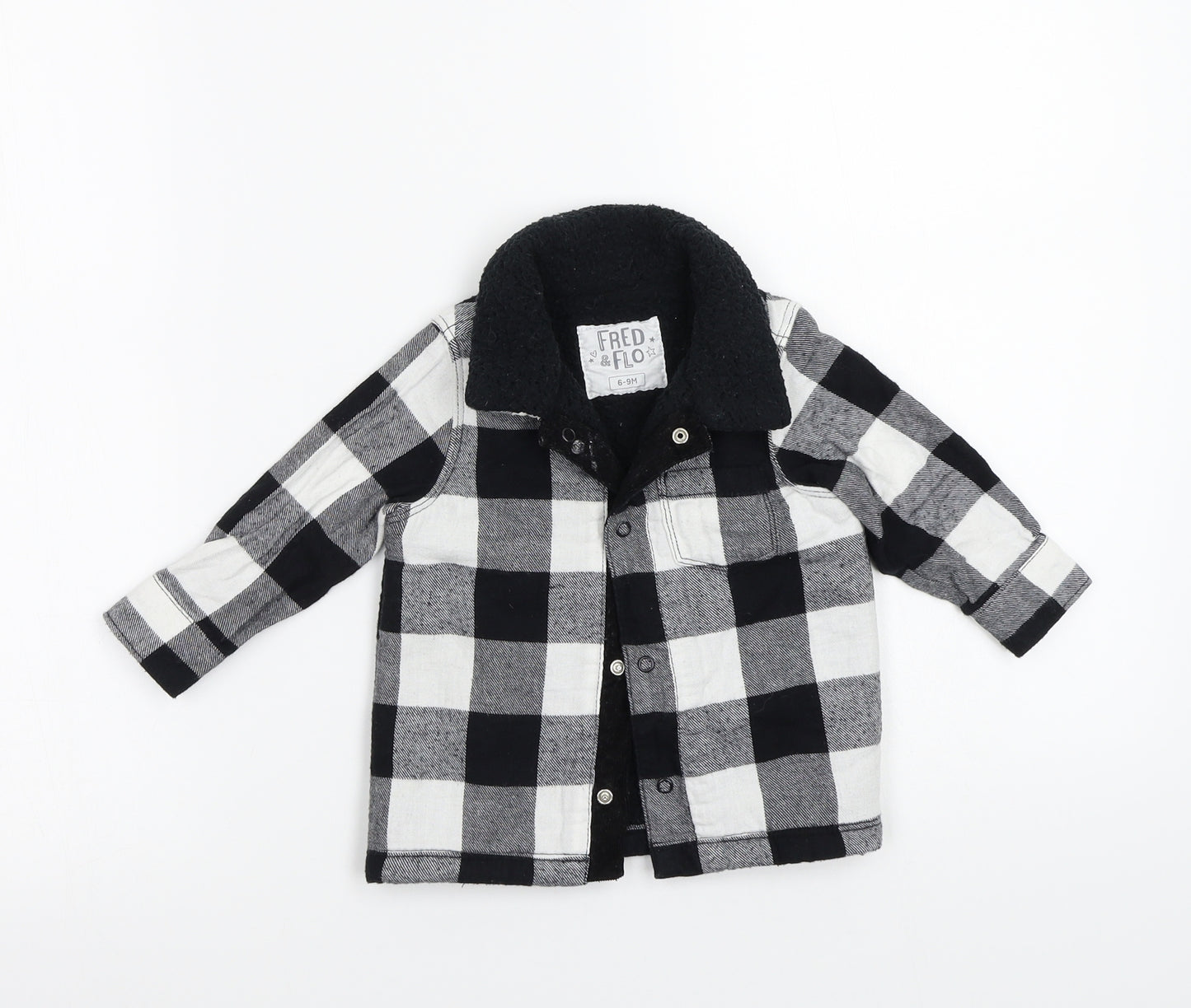 fred&flo Baby Black Check  Jacket Coatigan Size 6-9 Months