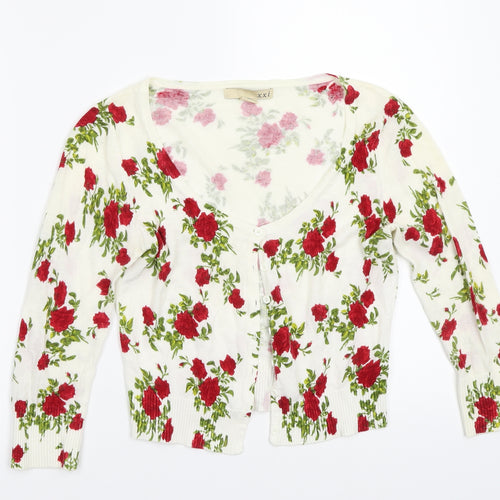 XXI Womens White Floral  Cardigan Jumper Size S