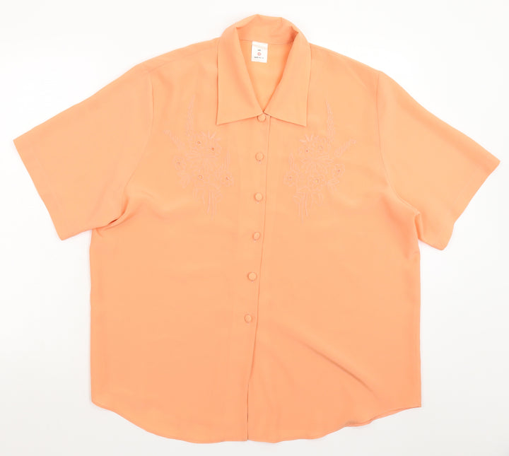 Preworn Womens Pink  Satin Basic Button-Up Size 16