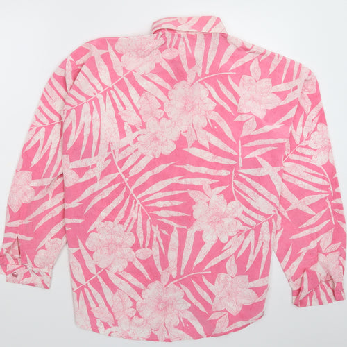 Preworn Womens Pink Floral Satin Basic Button-Up Size 14
