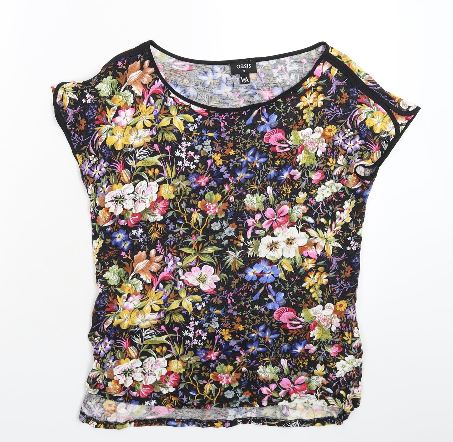 Oasis Womens Black Floral  Basic T-Shirt Size S
