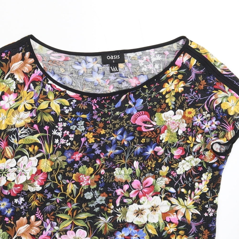 Oasis Womens Black Floral  Basic T-Shirt Size S