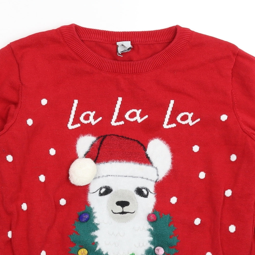 TU Girls Red  Knit Pullover Jumper Size 12 Years  - Christmas