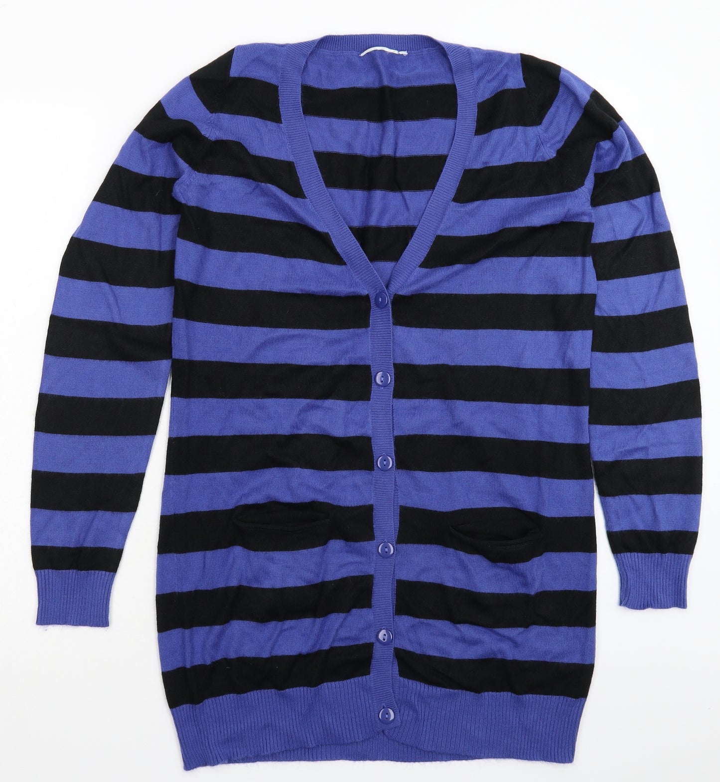 New Look Womens Blue Striped Knit Cardigan Jumper Size 14