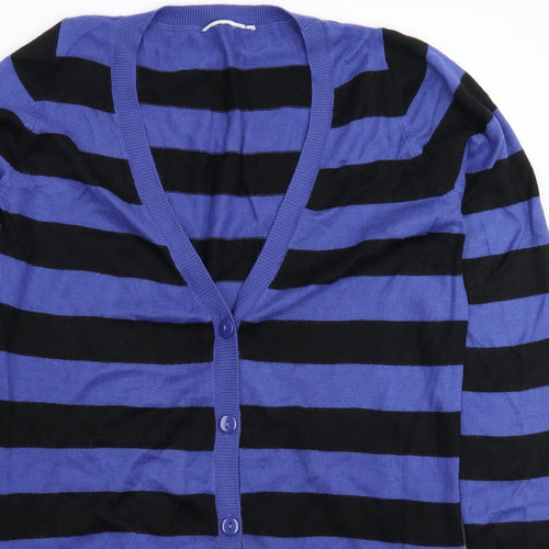 New Look Womens Blue Striped Knit Cardigan Jumper Size 14
