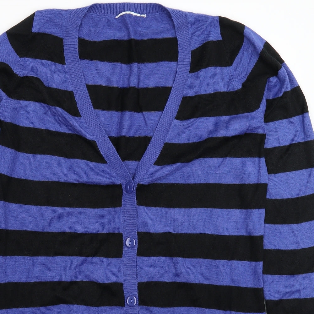 New Look Womens Blue Striped Knit Cardigan Jumper Size 14