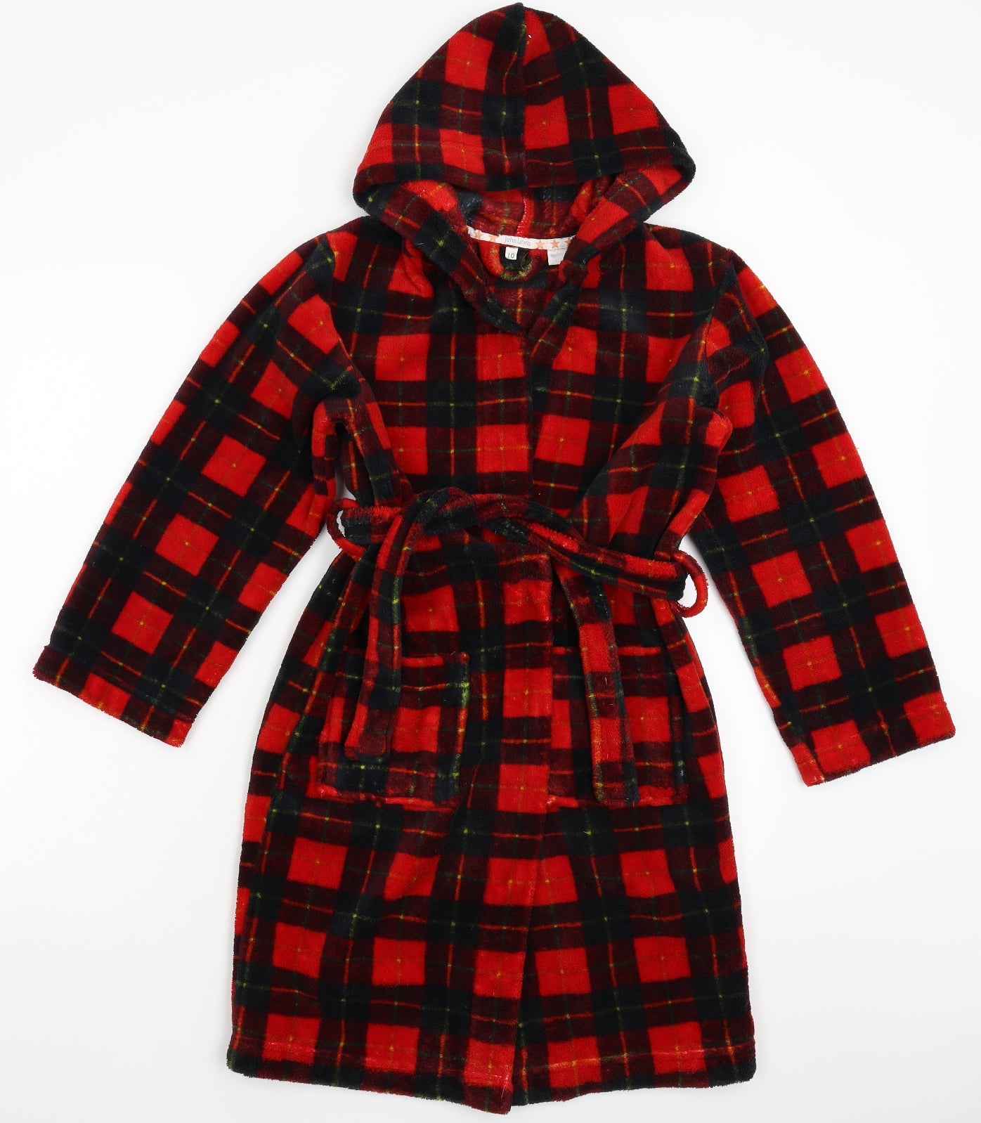 John Lewis Boys Red Check Fleece  Robe Size 10 Years