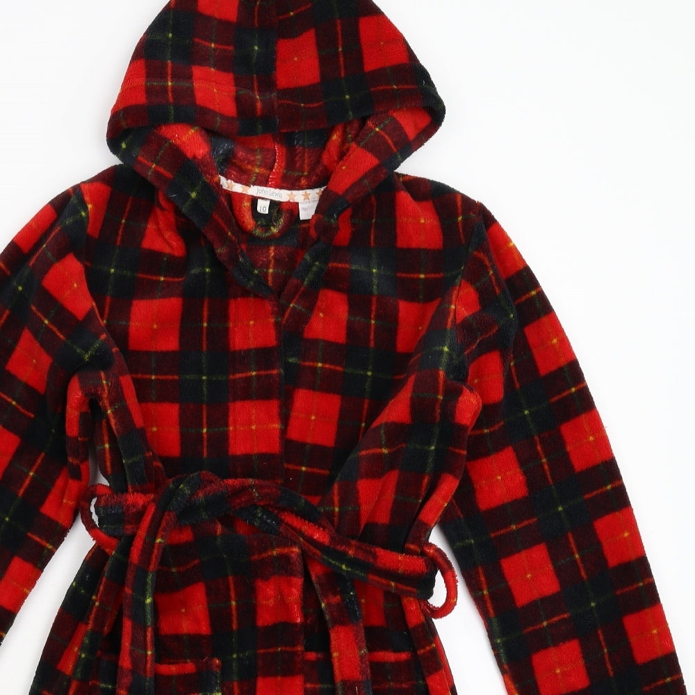 John Lewis Boys Red Check Fleece  Robe Size 10 Years