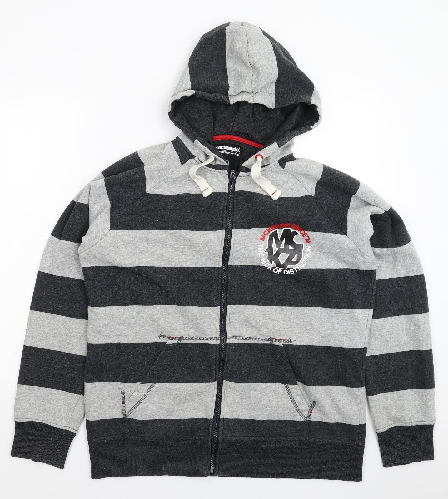 McKenzie Mens Grey Striped  Full Zip Hoodie Size XL