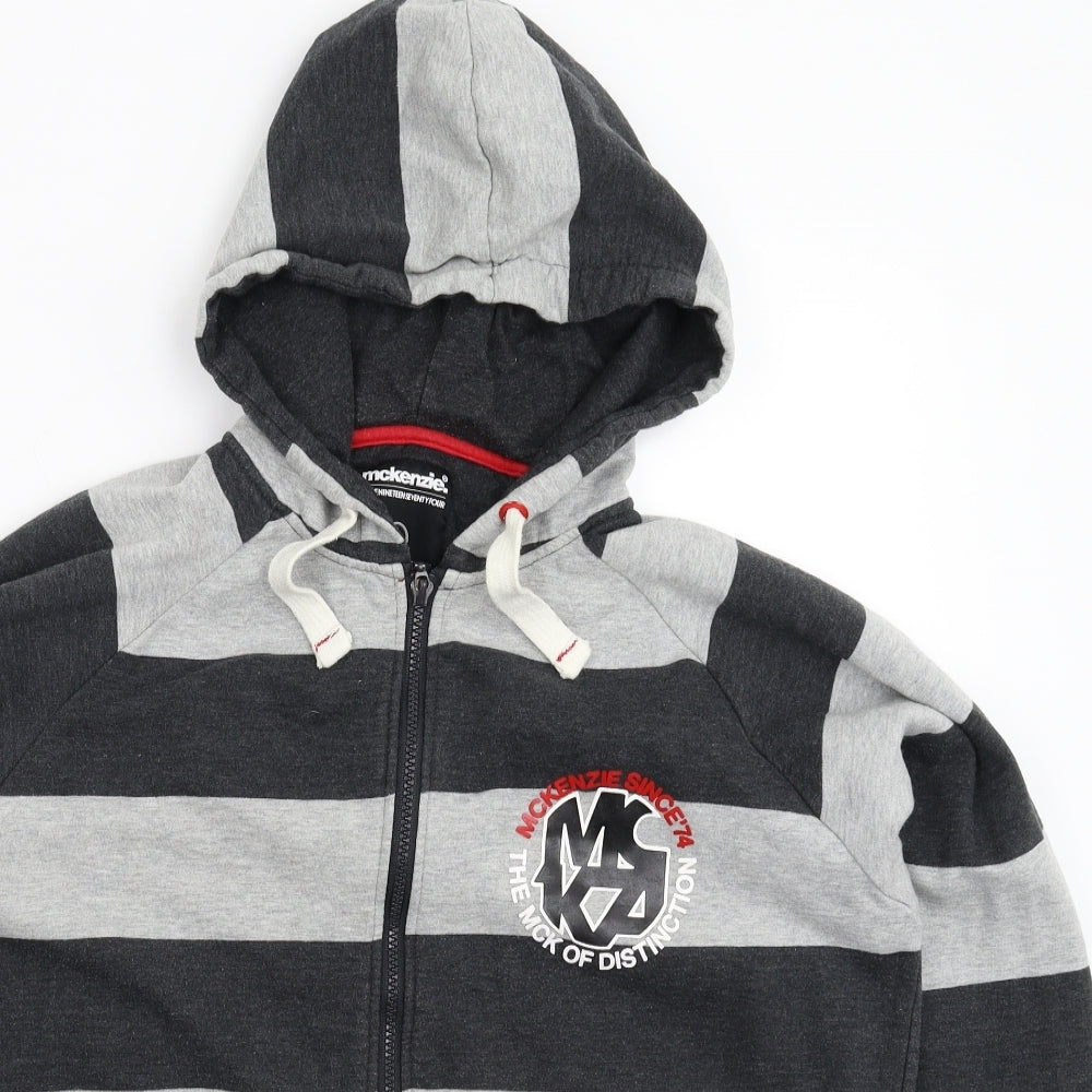 McKenzie Mens Grey Striped  Full Zip Hoodie Size XL